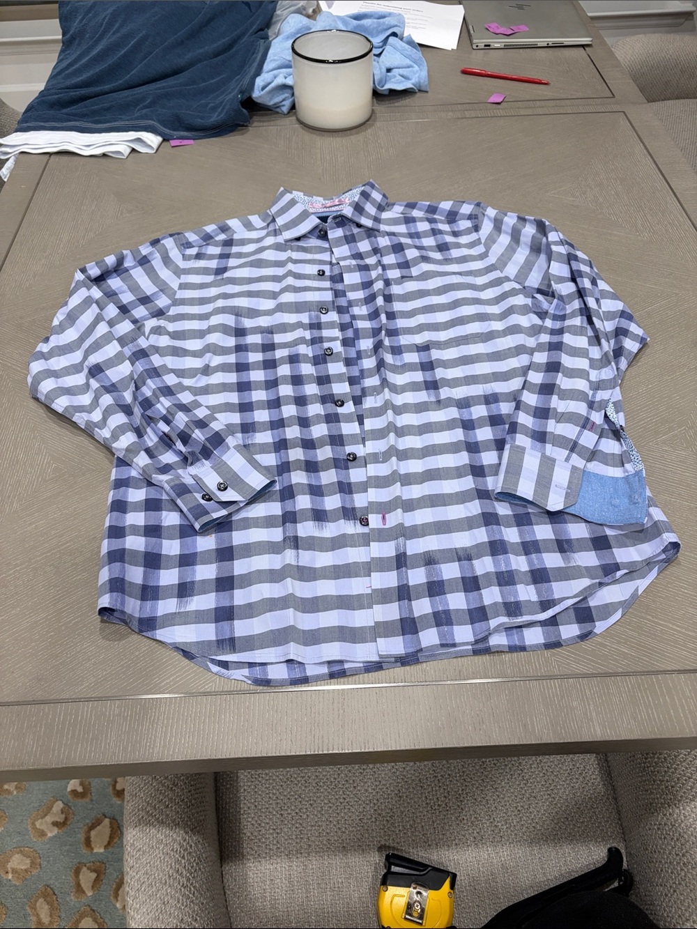 Tommy Bahama Blue and White Plaid Button-Down Shirt